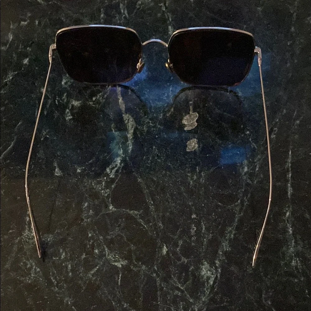 Dior Silver Rectangular Metal Frame Sunglasses with reflective Lenses